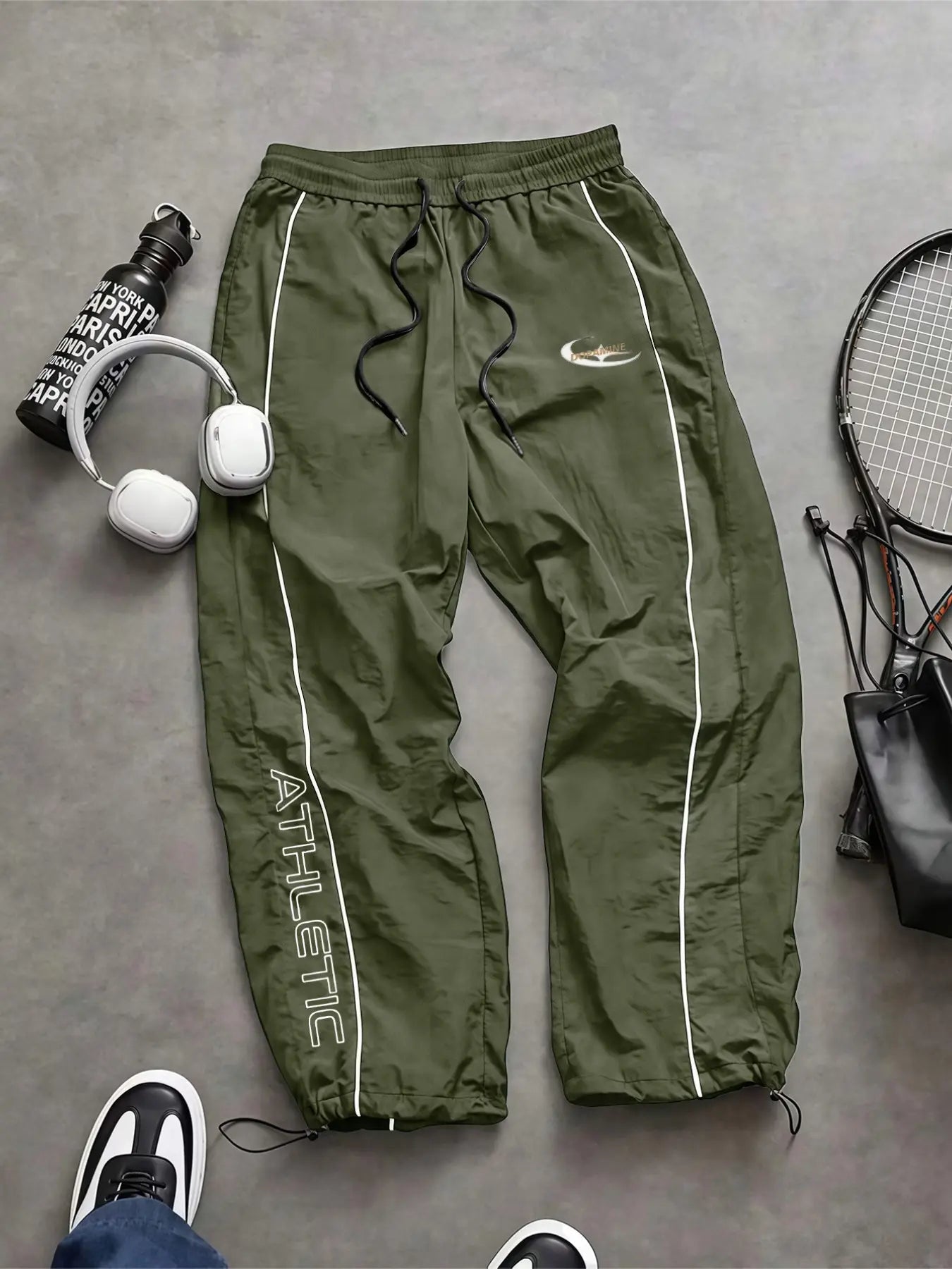 Men'S Casual Sporty Long Pants, Loose Fit Elastic Cuff, Fashionable Print, Lightweight Fabric, Perfect for Daily Wear