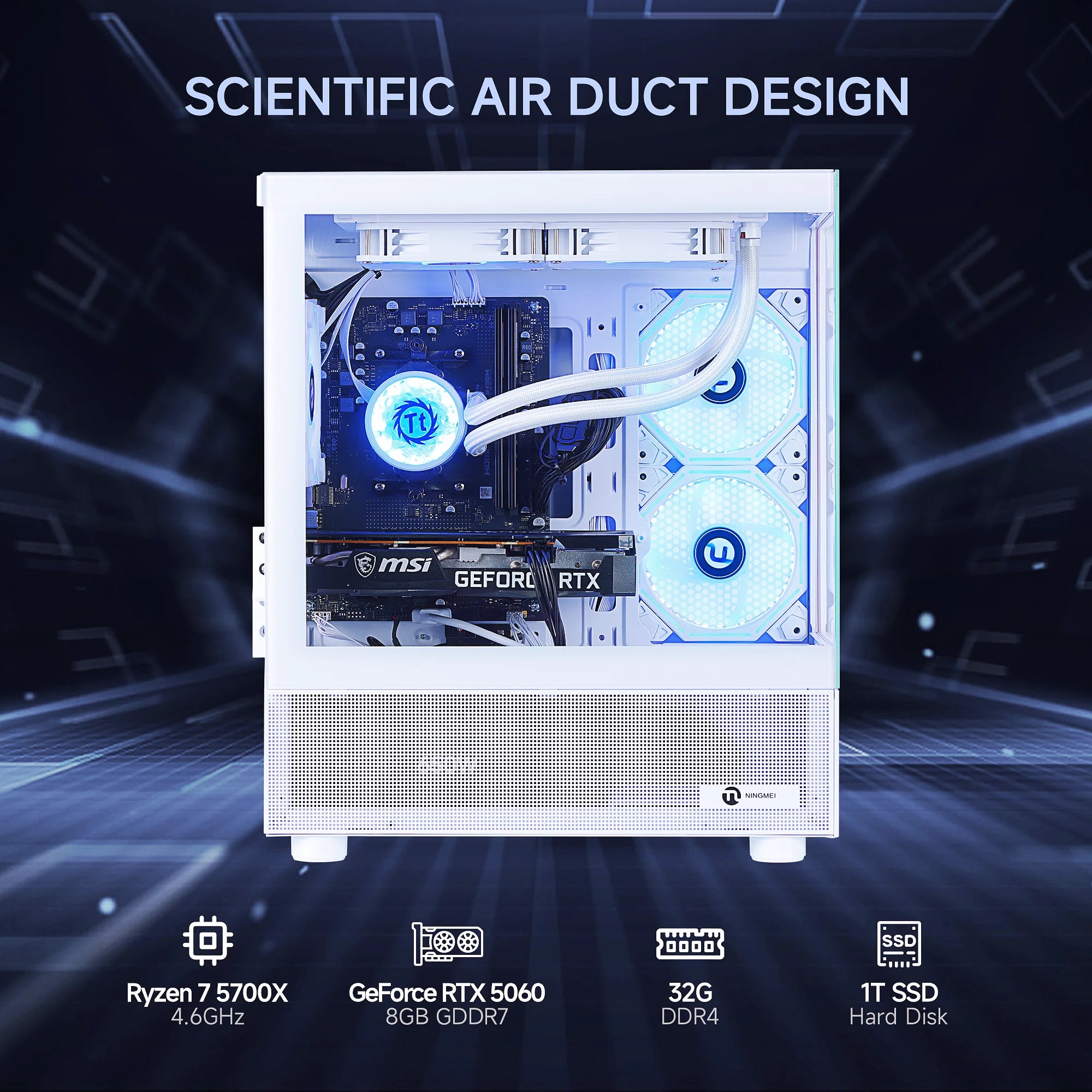 Experience Unmatched Gaming Performance with the Lumishore Gaming PC - AMD Ryzen 7 5700X & NVIDIA RTX 5060, 32GB RAM, 1TB SSD