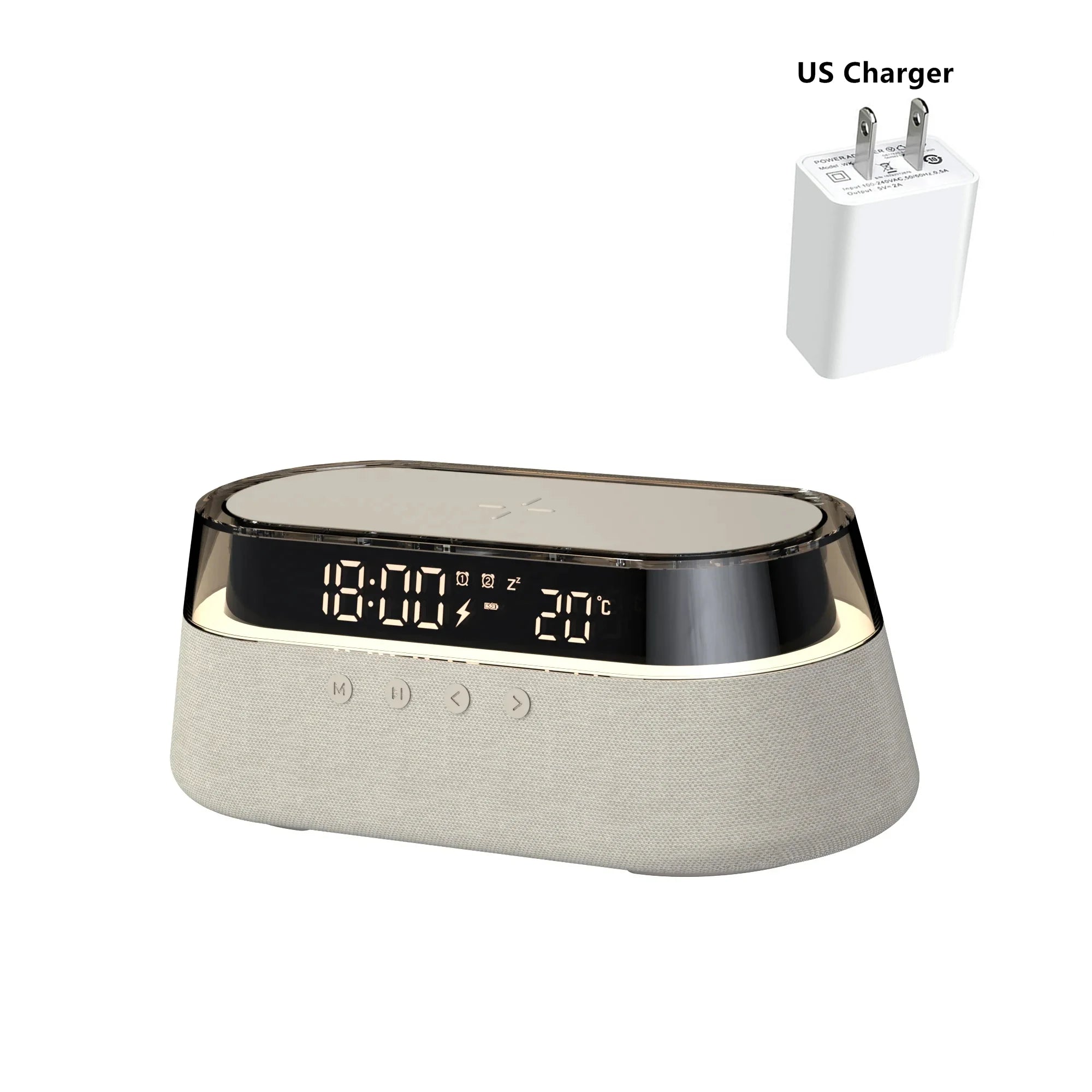 All-in-One 6-In-1 Smart Alarm Clock: 15W Wireless Charger, Bluetooth Speaker, FM Radio, Dual Alarm, USB Charger & Colorful RGB Night Light
