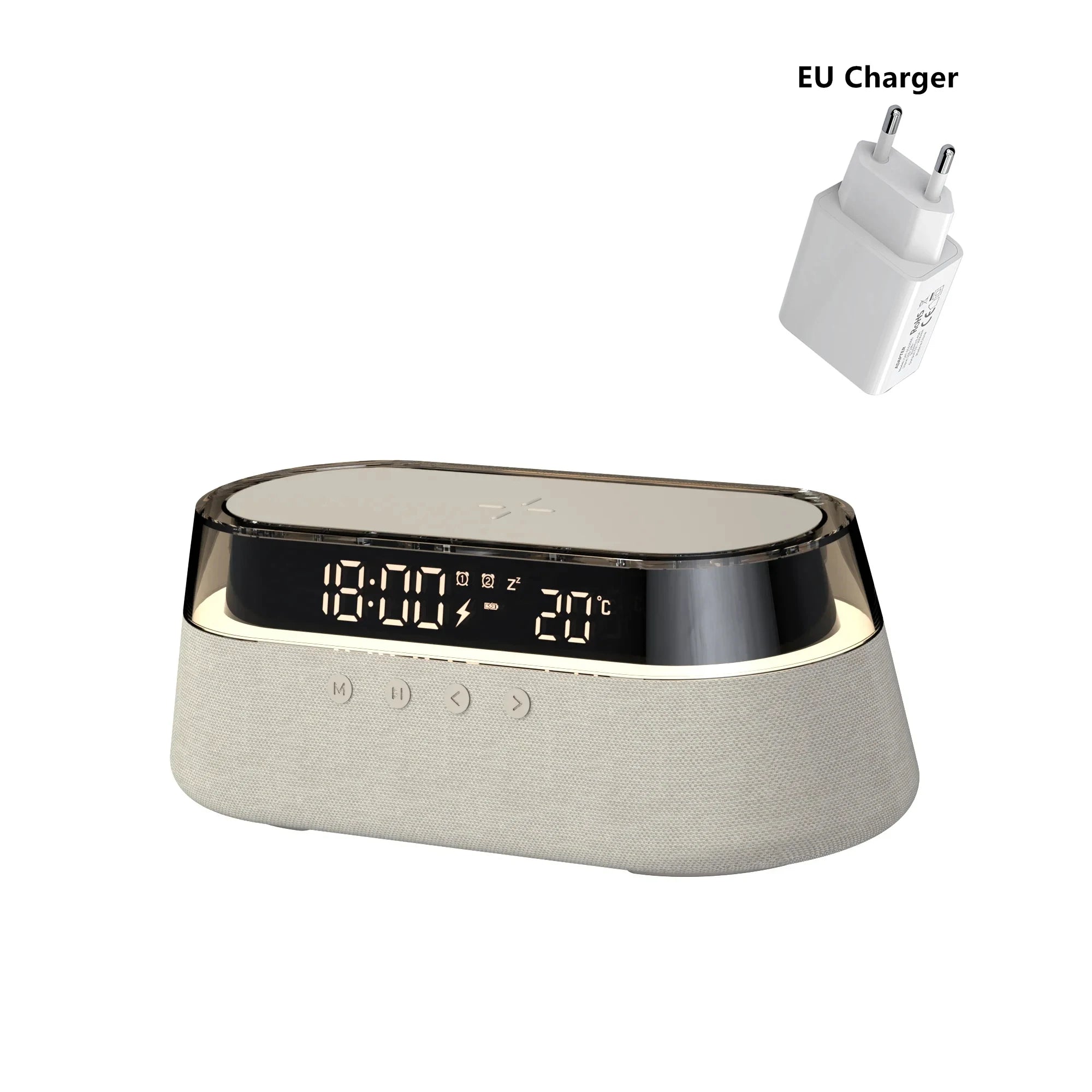 All-in-One 6-In-1 Smart Alarm Clock: 15W Wireless Charger, Bluetooth Speaker, FM Radio, Dual Alarm, USB Charger & Colorful RGB Night Light