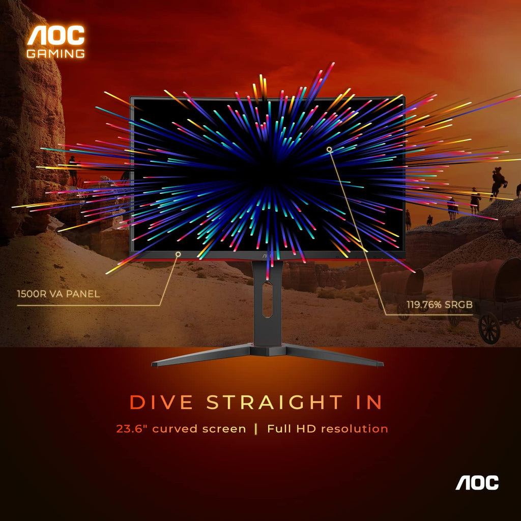 Elevate Your Gaming Experience with the AOC C24G1A 24" Curved Frameless Gaming Monitor - FHD 1920x1080, 165Hz Refresh Rate, and AMD FreeSync Premium