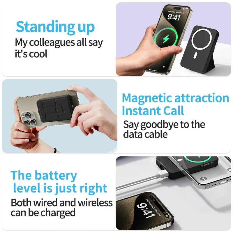 10000Mah Magnetic Power Bank – Portable Charger with Foldable Stand, LED Digital Display, Charge Iphone & Android Devices Simultaneously Summerwins
