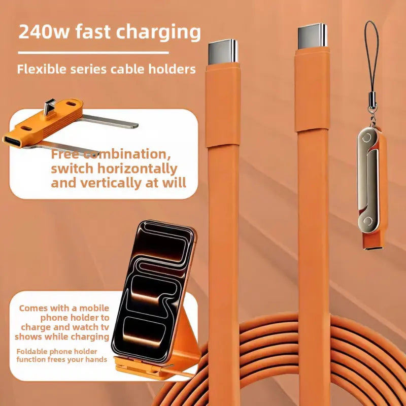 Revolutionary 240W Supercharge Detachable Type-C Charging Cable with Rotating Stand - Perfect for Apple Smartphones, Gaming, and On-the-Go Use!