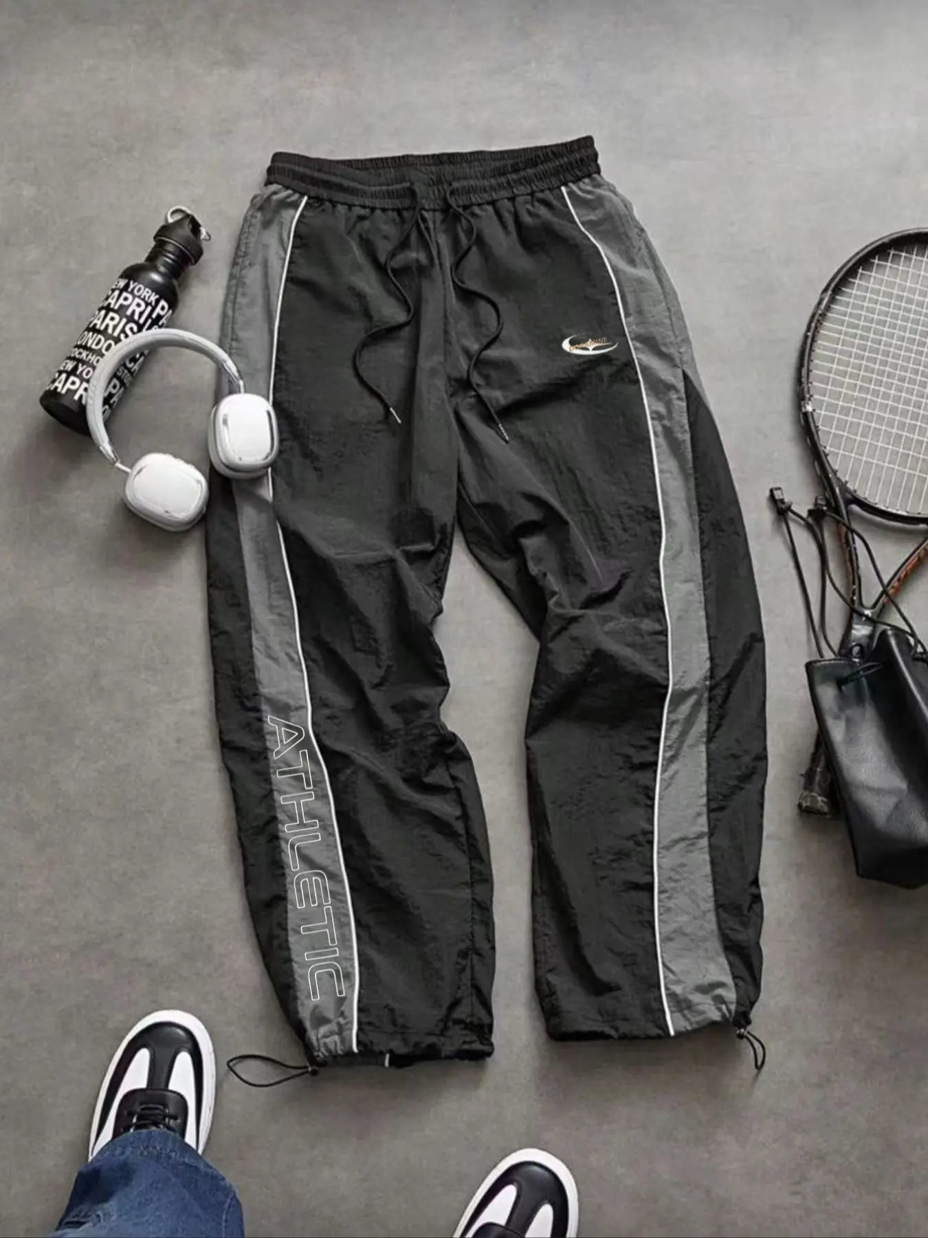 Men'S Casual Sporty Long Pants, Loose Fit Elastic Cuff, Fashionable Print, Lightweight Fabric, Perfect for Daily Wear
