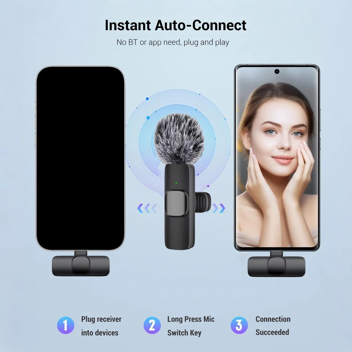 Wireless Mini Lavalier Microphone for Iphone, Ipad & Android, Noise-Cancelling Plug & Play Lapel Mic for Lightning, Usb-Rechargeable Microphone for Short-Video Platforms, Vlogs & Live Streaming, Live Streaming Equipment