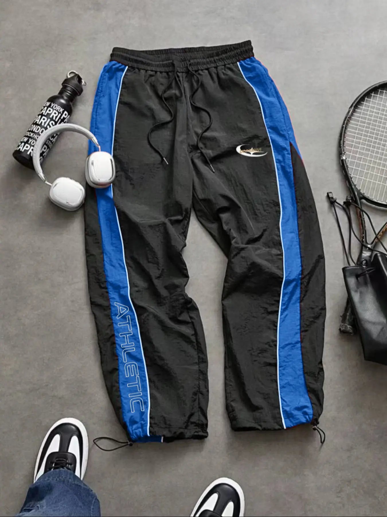 Men'S Casual Sporty Long Pants, Loose Fit Elastic Cuff, Fashionable Print, Lightweight Fabric, Perfect for Daily Wear