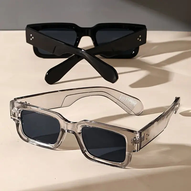 Unisex 2-Piece High Quality Retro Full-Rim Modern Sunglasses Set, Thick Plastic Frame with PC Lenses, Anti-Glare Shades - Accessories for Women, Ideal for Party, Beach Travel Gifts Summerwins,Summerwins,Summeroutfits,Vacationoutfits,Beachoutfits